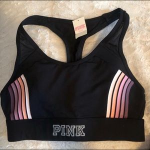 VS PINK sports bra black colorful stripes